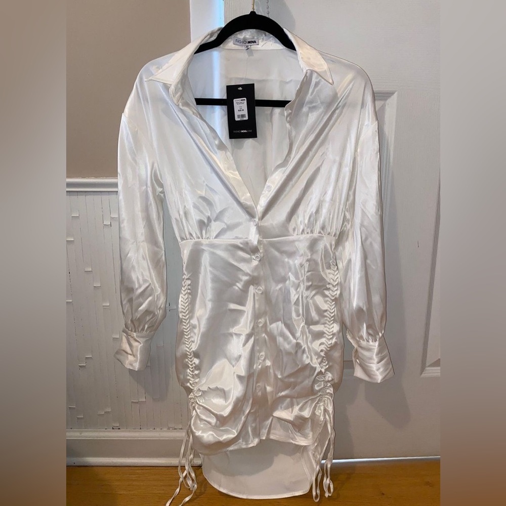 Fashion Nova Satin Shirt Dress